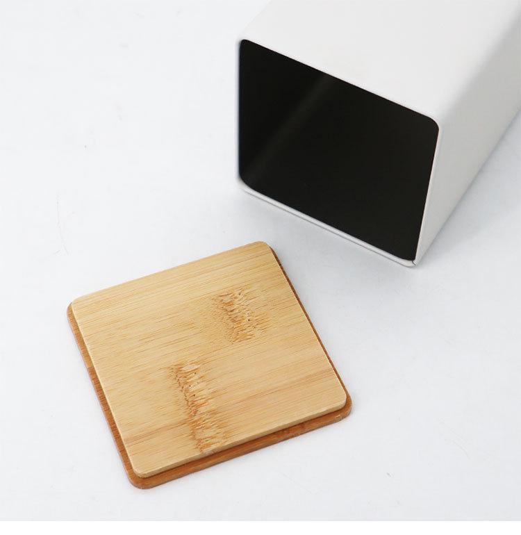 Minimalist Bamboo Lid Wrought Iron Tea Caddy & Glass Storage Jar