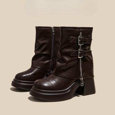 Platform High Heels Women Ankle Boots Brand Designer New Leather Shoes Winter 2025 Trend Goth Chelsea Fashion Chunky Botas Mujer