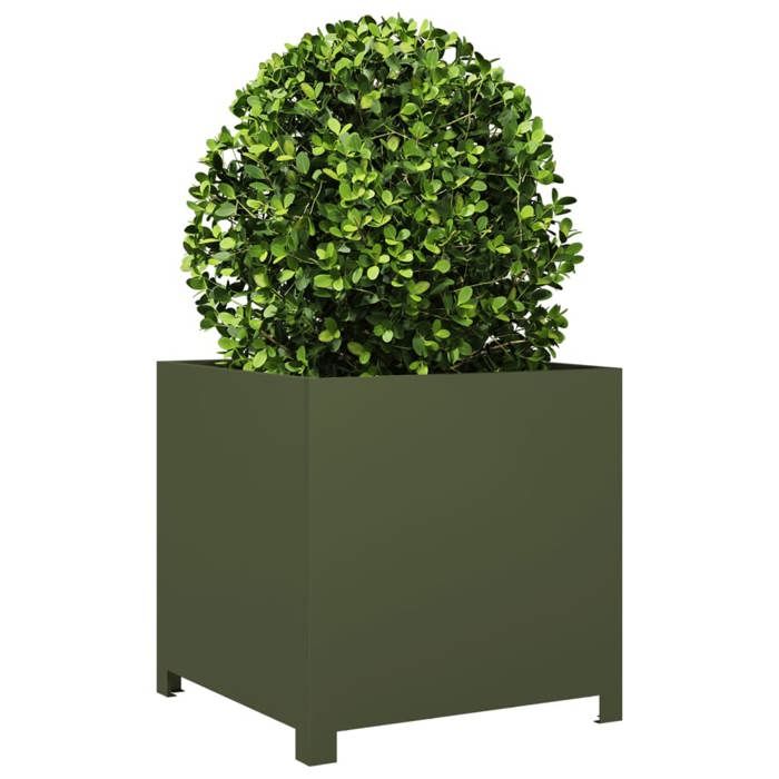 VidaXL Olive Green Planter 50x50x50 Cm Steel, Planter, Patio Planter, Flower Box, Outdoor Planter, Box To 851216