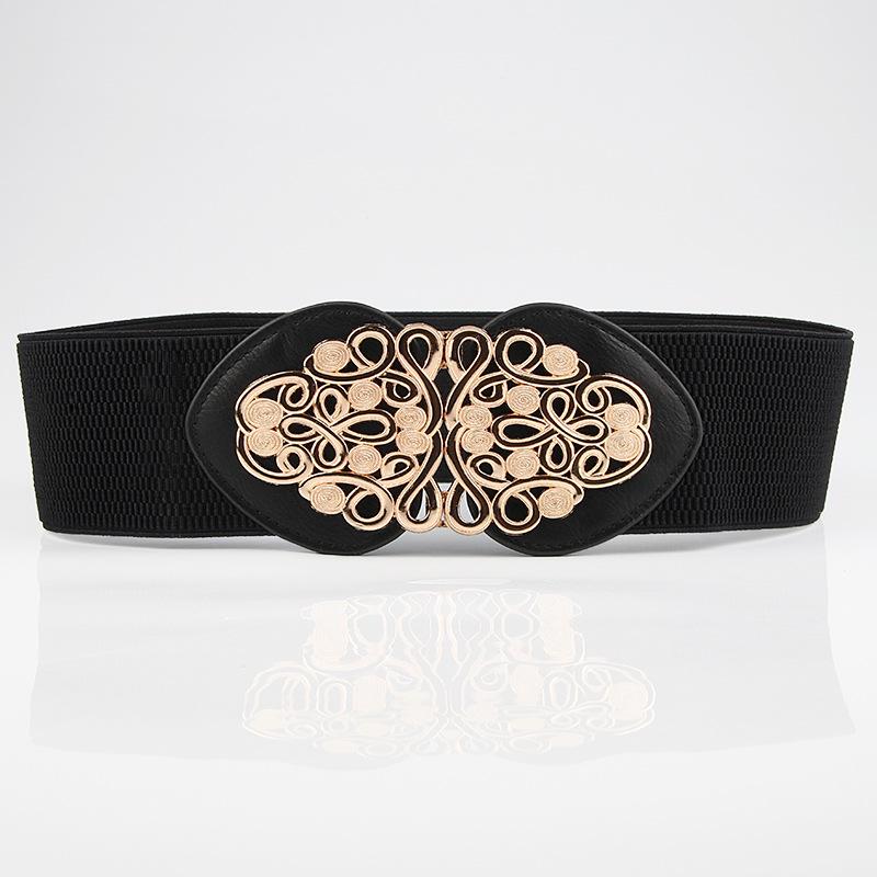 

Korean Version Court Retro Hollowed-out Flower Decorated Button-down Ultra-wide Waist Belt for Women, Ethnic Loose and Tight Waist Belt