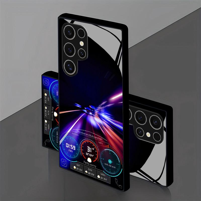 Tempered Glass Phone Case, 2D Racing Dashboard Pattern Protective Cover for Samsung S26 S25 S24 S23 S22 S21 S20 A56 A36 A16