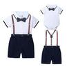 Boys' British Style Summer Suit: Short-Sleeve Cotton Shirt, Shorts & Bow Tie Two-Piece Set