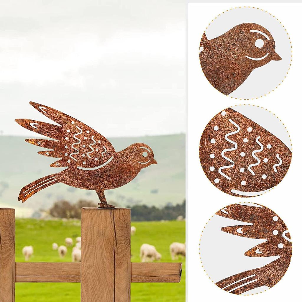 Retro Rusted Iron Garden Ornament: Four Little Birds Silhouette