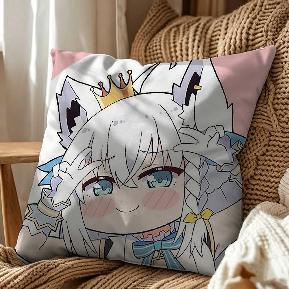 Cute S-Shirakami F-Fubuki Vtuber Square Double-Sided Printed Pillow Case Sofa Cushion Cover Bedroom Bedside Decor