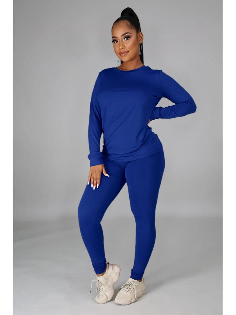 European Autumn/Winter Solid Color Hoodie and Long Pants Sportswear Set