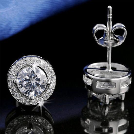 Women Round Shiny Ear Studs Cubic Zircon Wedding Fashion Earrings Jewelry