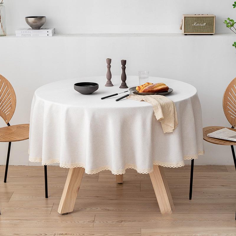 Modern Minimalist Cotton Linen Round Tablecloth Handmade Lace Thickened Table Cloths Simple Waterproof Dustproof No Odor Table Cover