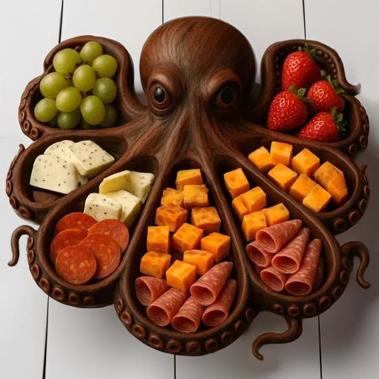 Octopus Charcuterie Platter with Fork Ocean Themed Cheese Board Tray for Meat