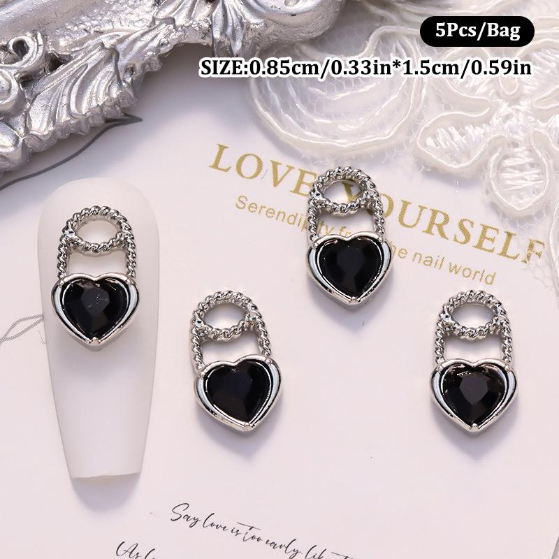 

5Pcs/Pack Nail Diamond Flash Butterfly Nail Art Decor Love Heart Lock Diamond Nail Drills Nail Patche Nail Decor Manicure Design as the picture