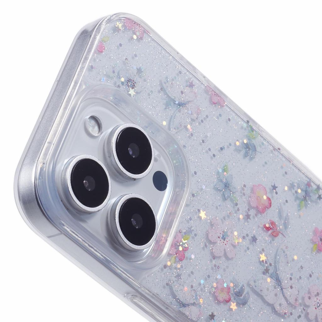 For iPhone 16 Pro Case Glitter Flower Epoxy Shockproof Phone Cover