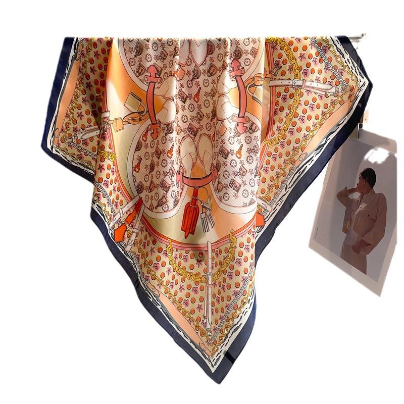 Ring flower temperament scarf color matching silk scarf imitation silk women's square scarf 71x71cm headscarf shawl travel scarf
