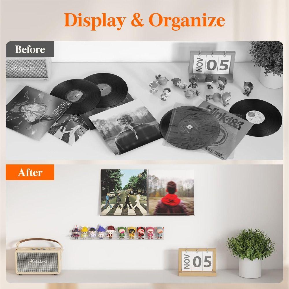 Acrylic Album Record Holder Display 4"/12"/15" Floating Shelves for Books  Living Room