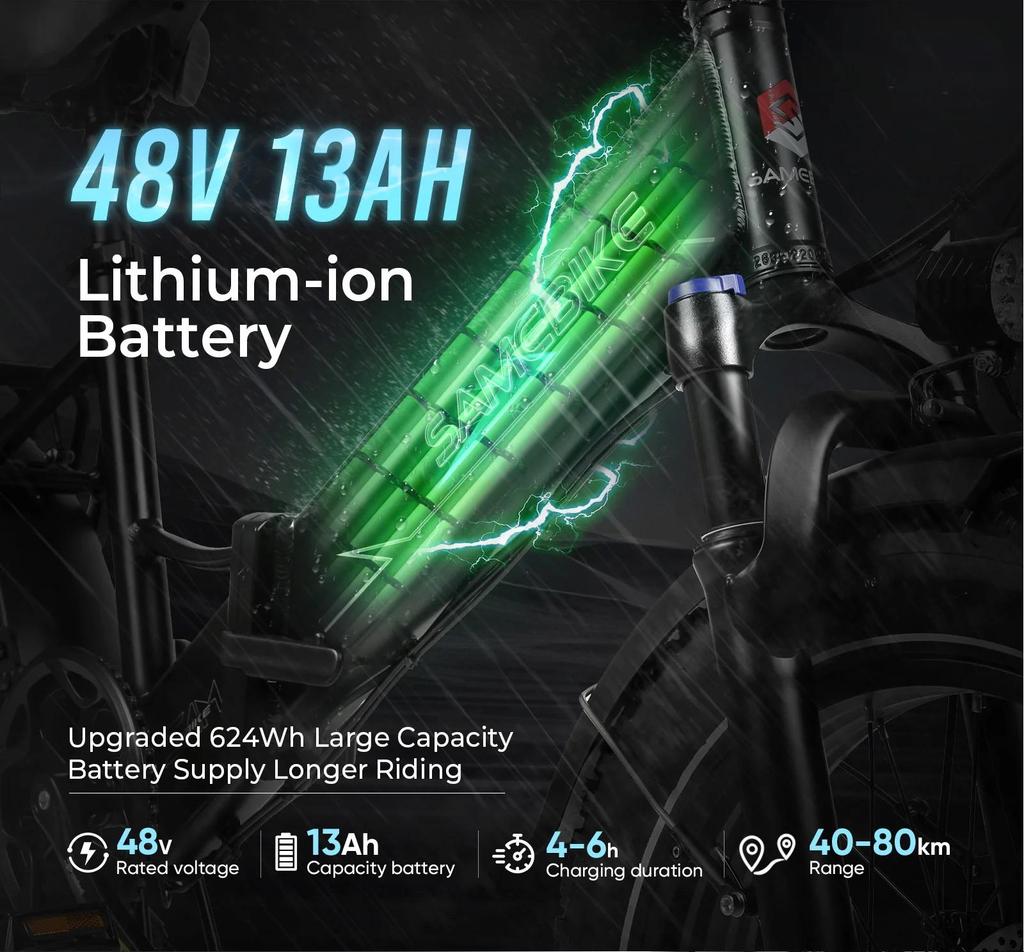 SAMEBIKE LOTDM200-II Folding Electric Bicycle for Adults 20 x 4.0 inch Fat Tire Mountain E-bike With 48V 13Ah Removable Battery