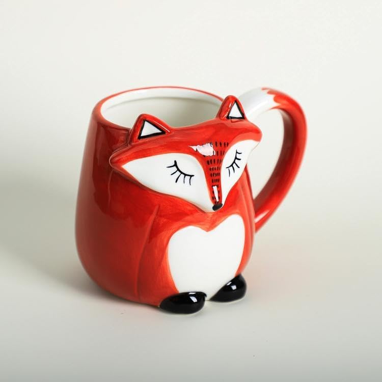 3d Ceramic Fox Relief Hand Painted Coffee Mug Milk Cup with Handle