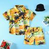 Ensemble Tenue Hawaïenne pour Petit Garçon Chemise à Manches Courtes et Short Motifs Feuilles de Palmier Coucher de Soleil Enfants Bord de Mer Style Noix de Coco Costume Respirant Décontracté Vêtements d'Été pour le Quotidien