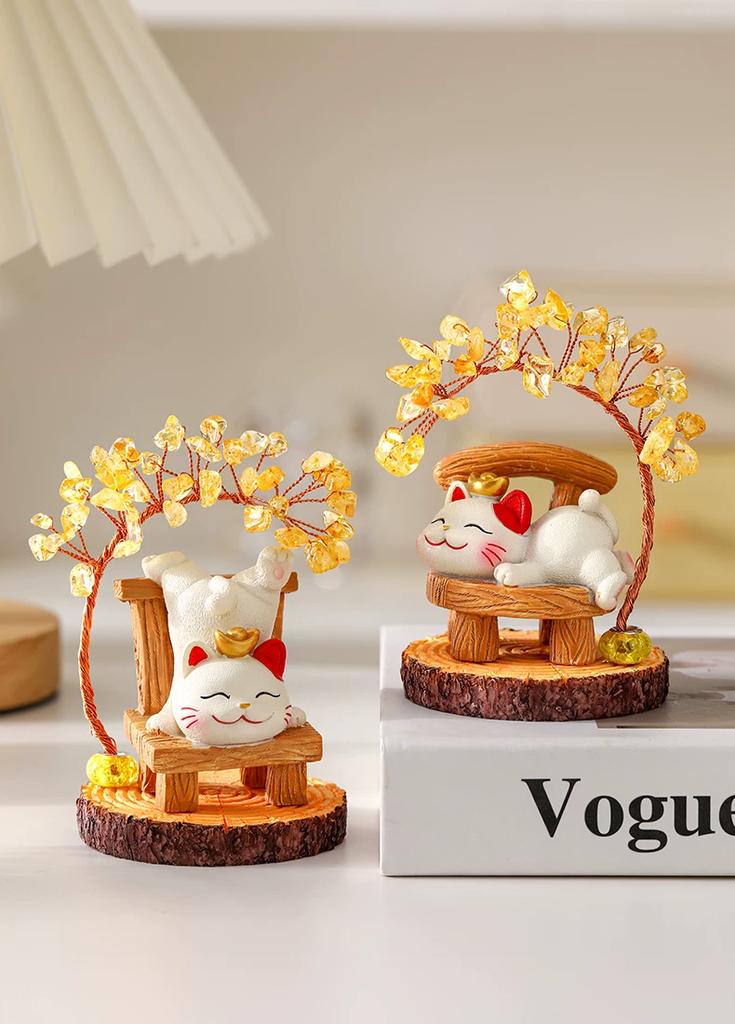 Citrine Fortune Tree Lucky Cat Ornament Desktop Decoration Office Workstation Unzipping Lucky Housewarming Birthday Gift