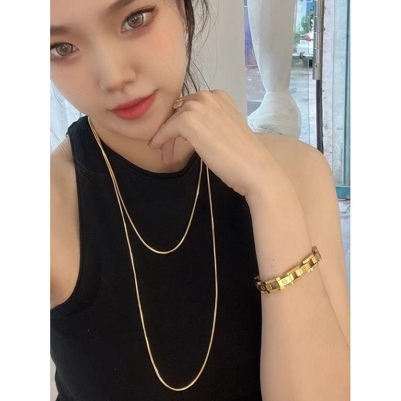 Classic Simple Ins Accessible Luxury Plain Gold Plated 18K Valuable Prescription Snake Bone Long Necklace Women's Sweater Chain Summer Does Not Fade