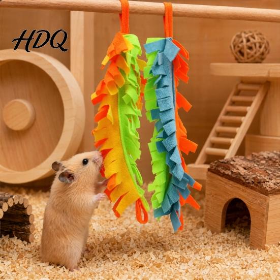 Hamster Climbing Toy 2Pcs Parrot Chewing with Metal Hanging Ring Colorful Felt