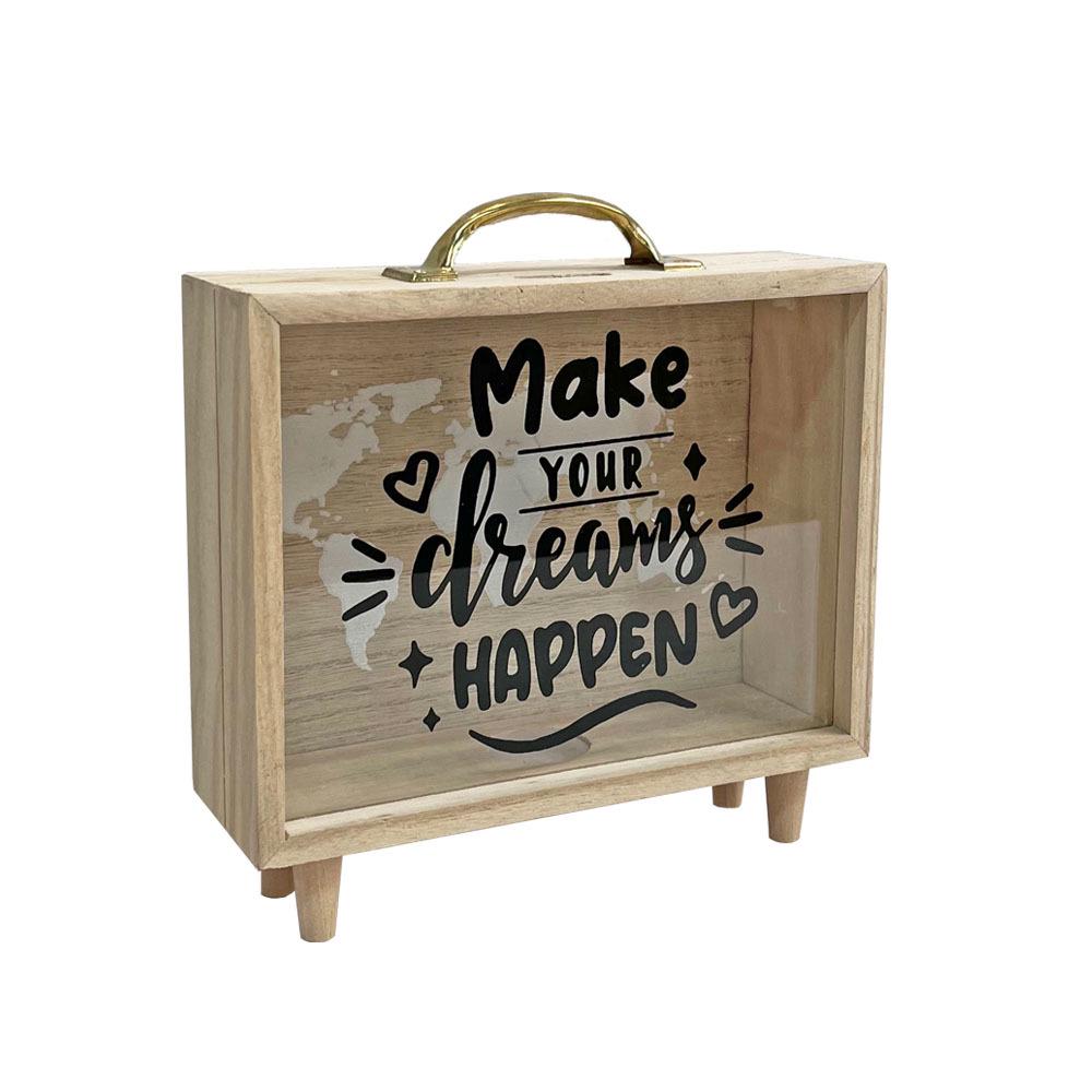Nordic Transparent Wooden Piggy Bank and Travel Fund Box – Desktop Savings and Decorative Storage