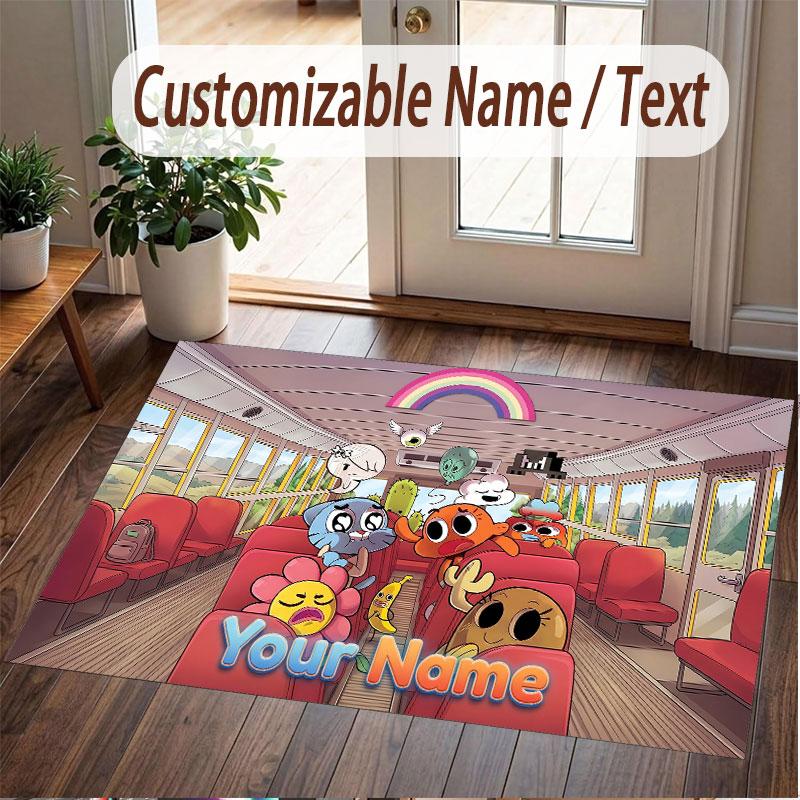 Benutzerdefinierter Namens-Text Kristall-Samt Teppich, Erstaunliche Welt von Gumball Weicher Plüsch Dekorativer Rutschfester Boden Teppich