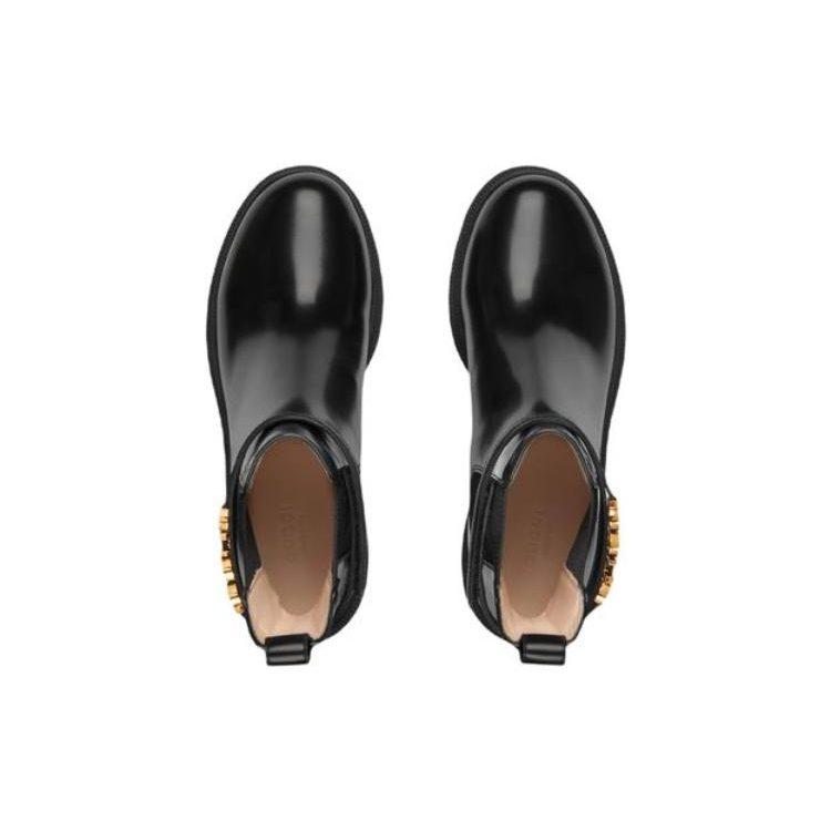 Gucci Stivali Chelsea con Cinturino Logo Nero Donna 734909 AABK6 1000