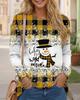 Christmas Snowman Pattern Women Fashion T-Shirts Autumn Winter Long Sleeve 3d Print Plaid Street Christmas Ladies Tee