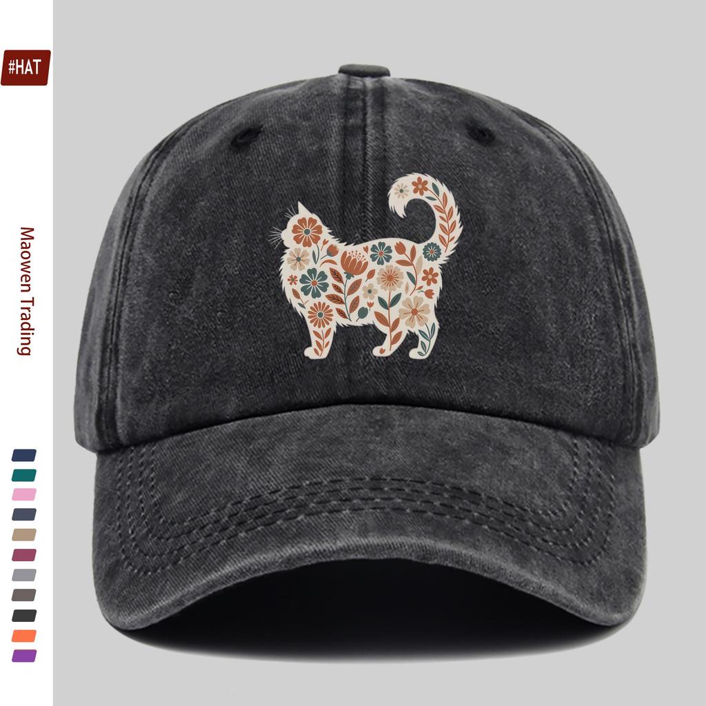 pc Vintage Cat Face Printed Baseball Cap with Floral Pattern Design Sun Hat MultiColor Optional Party Decor Hat Home Leisure