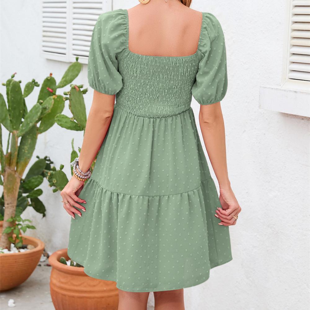 GMXIA Dámská móda Léto Jaro Jednobarevný potisk Neformální šaty se čtvercovým límcem s krátkým rukávem