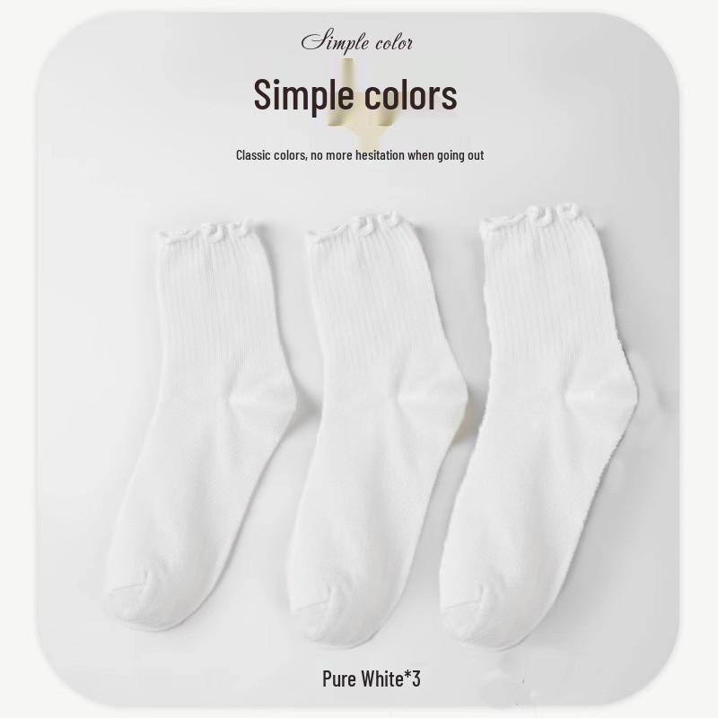

3 Pairs Women s Ruffle Mid-Tube Socks - Spring/Summer JK Style