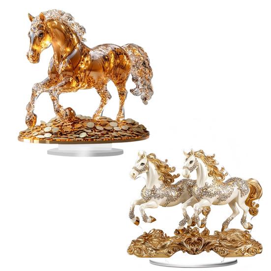 Yousheng Acrylic Horse Centerpiece 2D Flat Coin Horse Ornament Tabletop Horse Decoration for Living Room Bedroom Home Office Desk Shelf