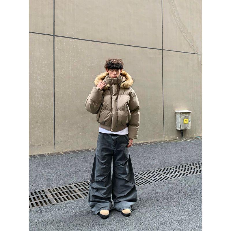 

Cabbage Coke Basic Cotton-Padded Coat Detachable Hat/Winter Loose Street Outwear Men and Women Jacket Hooded Cotton Jacket Brown X L