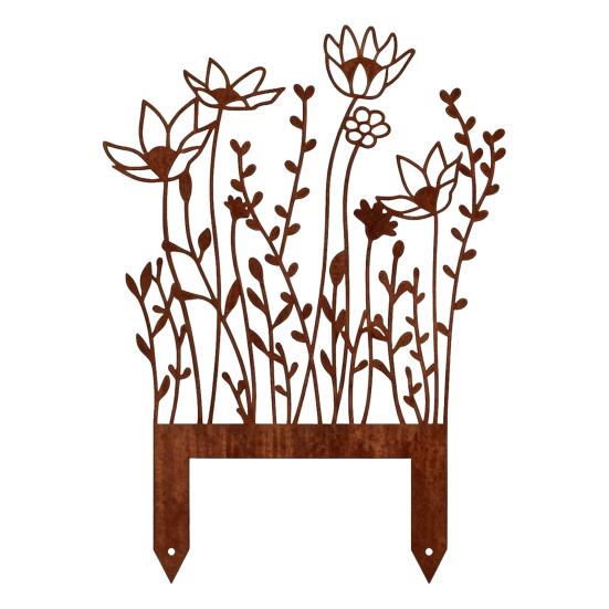 Rusty Flowers Garden Stake, Distressed Metal Flower Yard Art Stake, Retro 2D Flowers Decoration for Yard Lawn Flower Bed