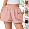 Women's Casual Bubble Shorts Elastic Waistband Lightweight Summer Shorts with Pockets Relaxed Fit Pleated Design