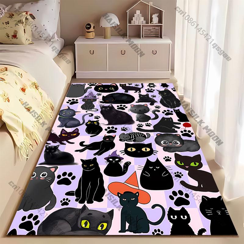 Various cute black cartoon cats carpet Yoga living room room decor children's crawling mat doormat area rug games mat