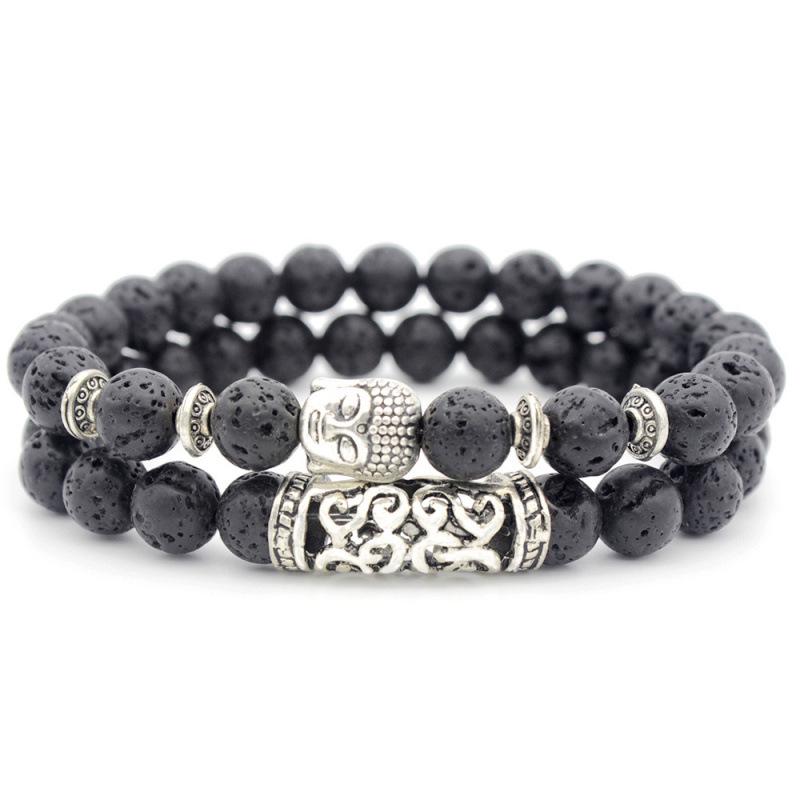European & American Style Volcanic Rock Buddha Head Multi-Layer Bead Bracelet