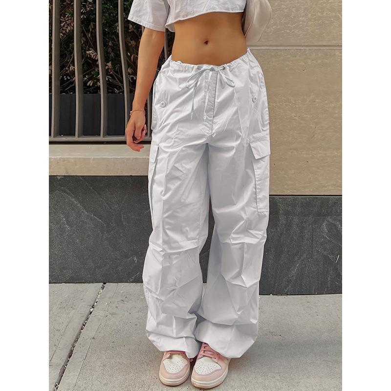 Kadın Modası Bol Çok Cepli Fermuarlı Cep Kargo Pantolon Günlük Spor Bol Geniş Bacak Pantolon Yürüyüş İçin Kadın Athleisure