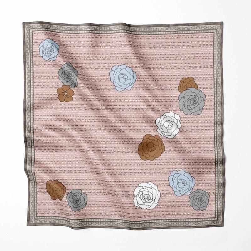 

68 см розовый шарф с узором камелии для женщин весна-лето новый искусственный шелковый шарф для модного универсального платка для головы шарфы шаль розовый