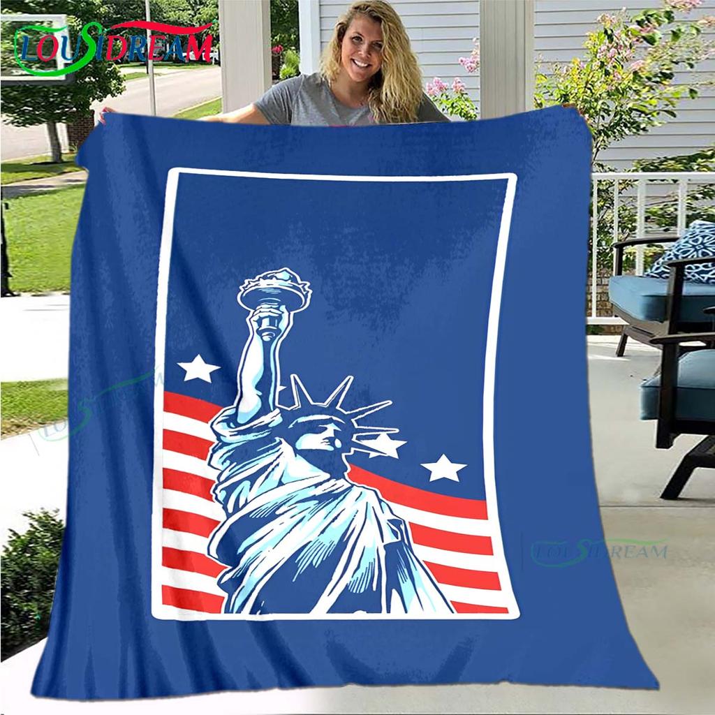Fashion Statue of Liberty Pattern Blanket Flannel Thin Blanket Portable Home Travel Office Lunch Break Blanket Birthday Gift