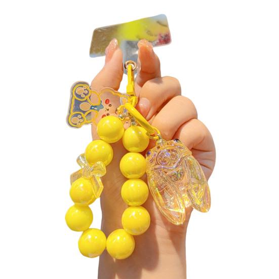 

Keychain Strong Load-Bearing Macaron Color Beads Key Chain with Glitter Cicada Pendant Portable Anti-Lost Mobile Phone Chain Bag Hanger жовтий