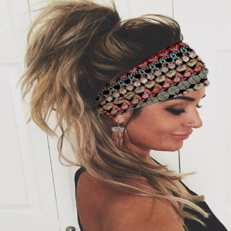 Fashion Printed Hair Band Wide Edge Solid Color Bright Diamond Hair Band Rhinestone Elastic Sports Hair Band Female красный
