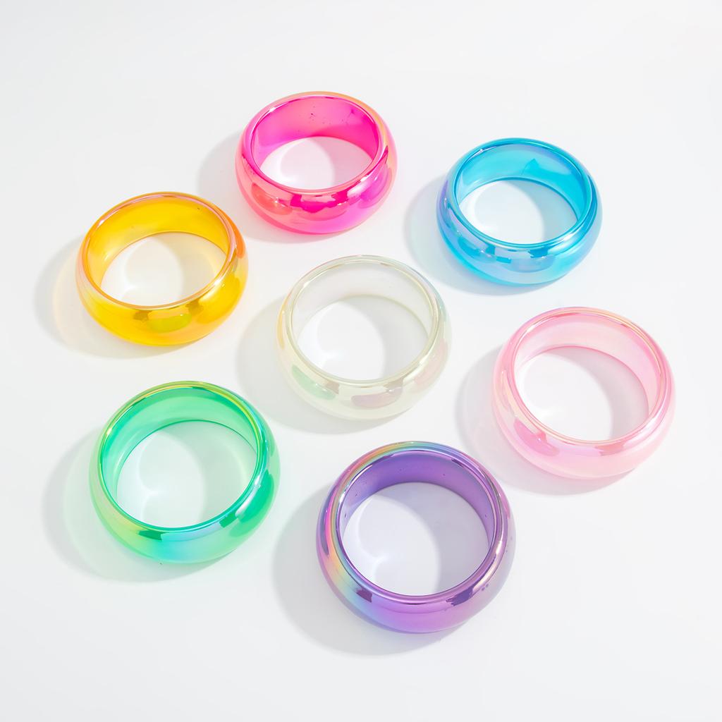 Fashion Laser Colorful Resin Wide Bracelet, Exaggerated Geometric Round Glossy Pearlescent Bracelet
