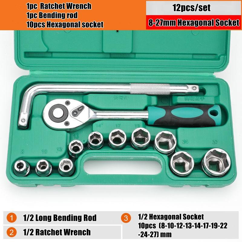 1/2 Sleeve Combination Drive Extended Socket Hexagonal Impact Sleeve Set with Portable Storage Case 8-32mm Torque for Car Repair