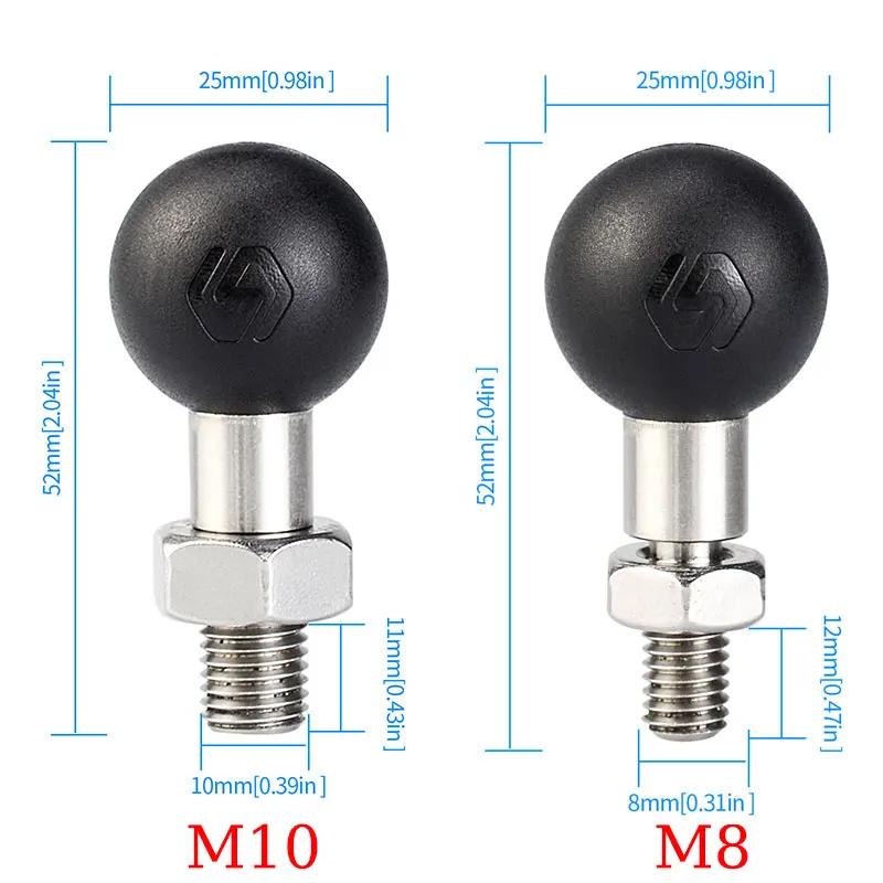 M8/M10 Screw Motorcycle Handlebar Mount Rearview Mirror Ball Head Clamp Base Stainless Steel Phone Holder Handlebar Bolt Bracket