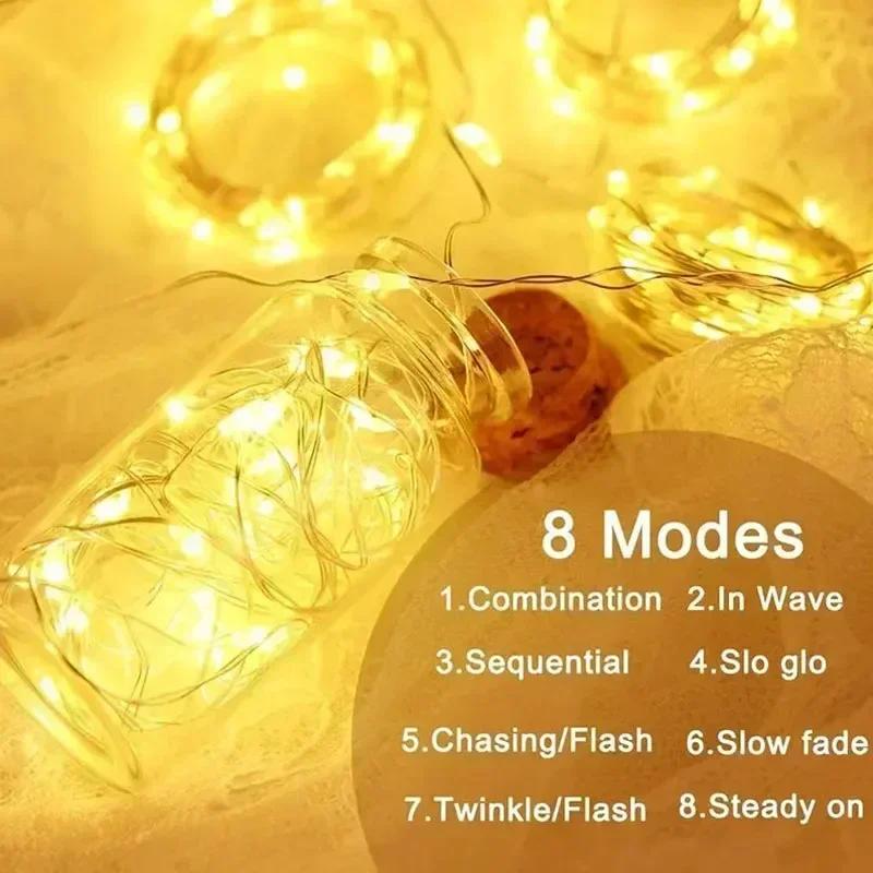 USB 3x1M Curtain String Lights 100 LED Fairy Lights with Remote Control 8 Modes Copper Wire for Room Window Christmas Wedding Party Decor