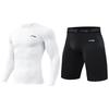 Li Ning Plain Round Neck Pullover Long Sleeve T-Shirt And Mid Waist Straight Leg Shorts Fitness Suit Men Activewear White Black YUDT061-2+YUST013-1