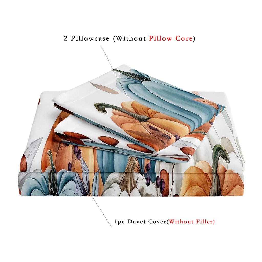3-piece set watercolor style pumpkin print Duvet cover set Decorative Bedding SetChristmas giftPerfect Harvest Festival Gift