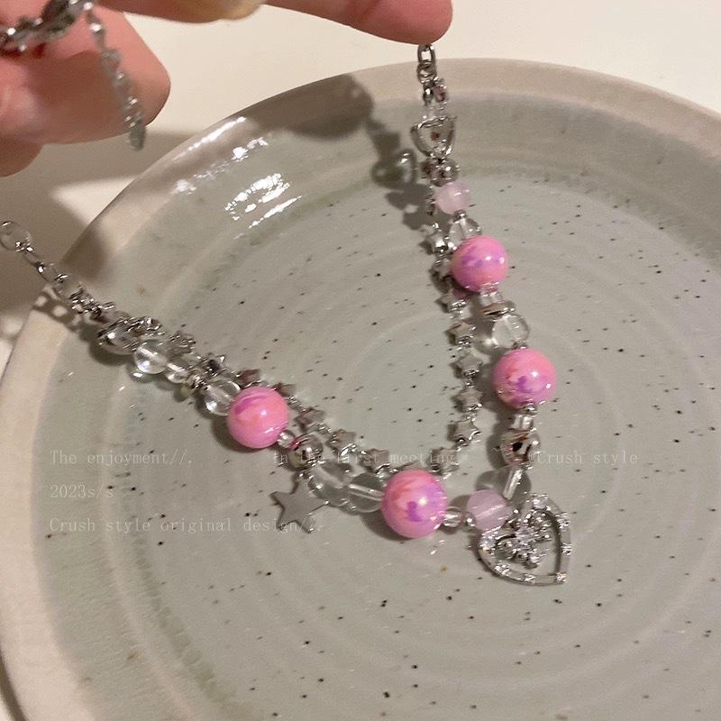Dopamine love star beaded necklace Spice girl wind collarbone chain niche accessories
