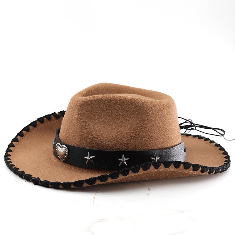 Couples Curled Edge Cowboy Hat Fashion Star Decoration Prairie Knight Hat Ball Party Versatile Top Hat
