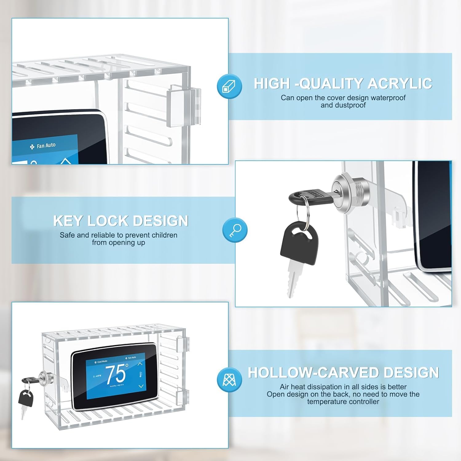 

Коробка-замок для термостата с ключом, Универсальная защитная коробка для термостата, Прозрачная крышка для термостата на стене, Акриловая защитная коробка для термостата, Подходит для термостатов 6,8 x