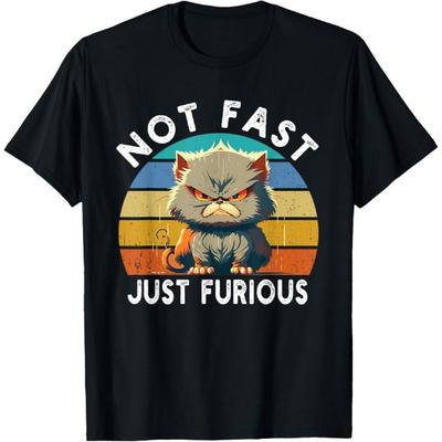 Nie Szybki Tylko Wściekły Retro Zabawny Kotek Miłośnik Kotów Sarkastyczny T-shirt